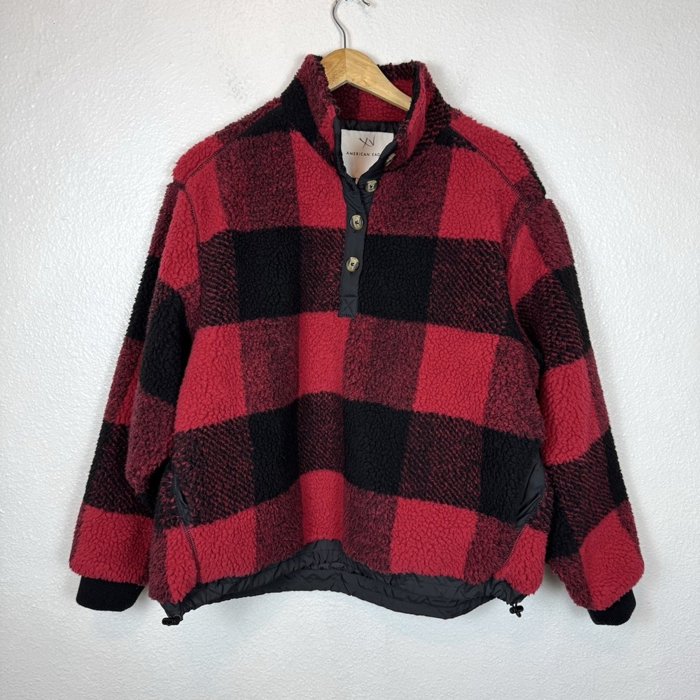 American Eagle Buffalo Plaid Jacket Women's XS Popover‎ Sweater Winter Christmas
